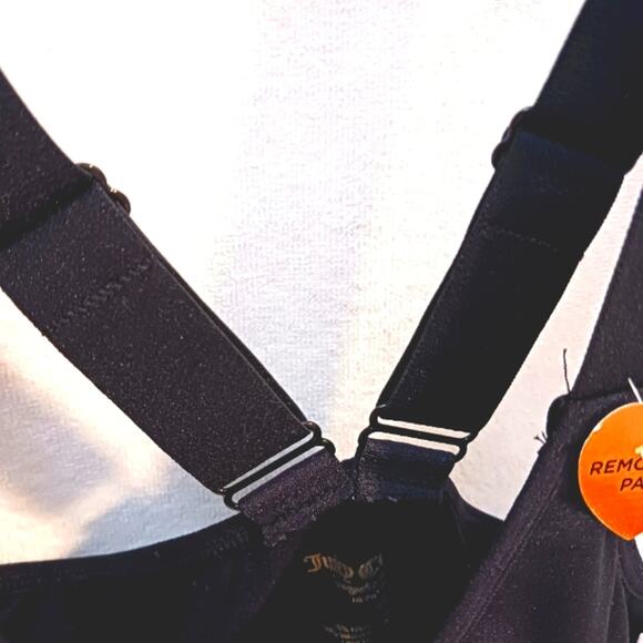 RARE Juicy Couture IRRIDESCENT GLAM Sports Bra Sz L BLACK Silver Glow V-Back NEW - Picture 9 of 12